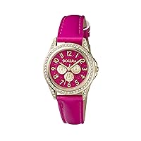 Tikkers Mädchen Quarz-Armbanduhr mit rosa Zifferblatt Analog-Anzeige und Fushia Lederimitat-Riemen tk0130