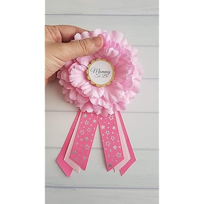 Baby Shower Sash and Pins for Baby Girl Shower by LMC | Mommy To Be Sash and Corsage | USA Handmade | Hot Pink (Mommy and Daddy pin set)