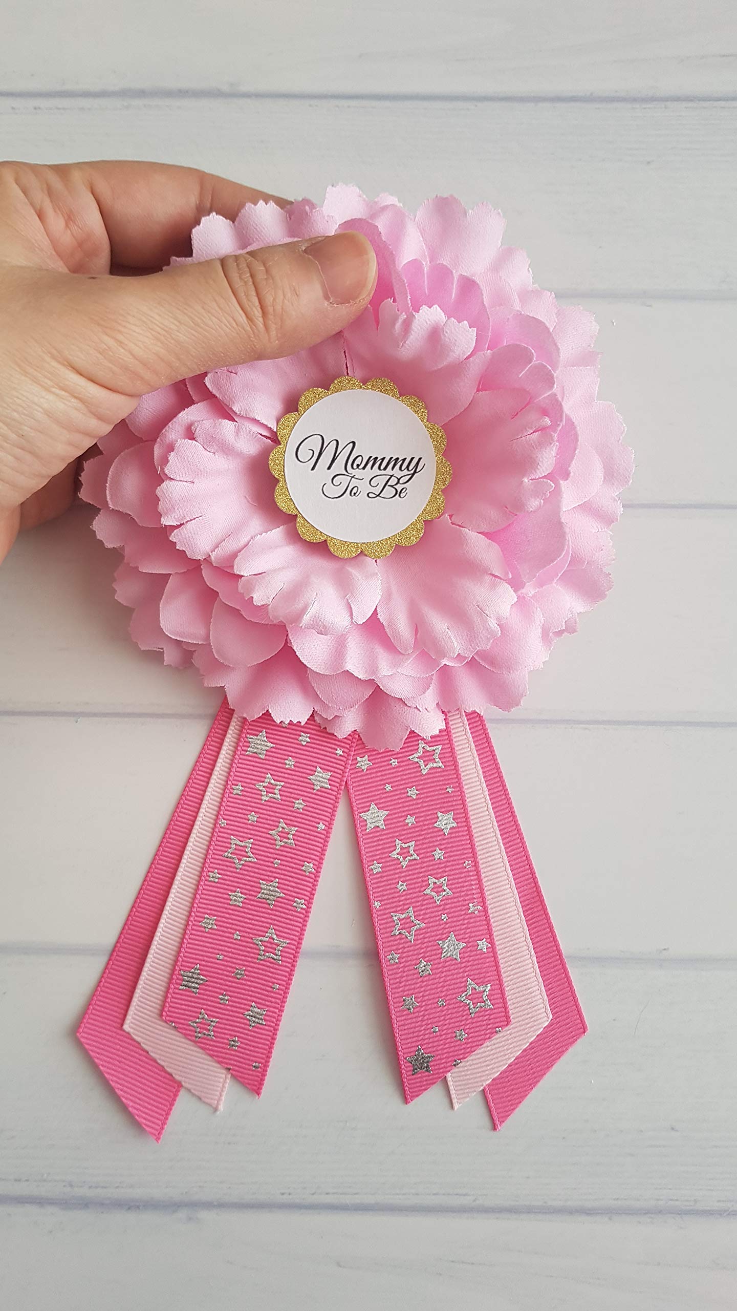 Baby Shower Sash and Pins for Baby Girl Shower by LMC | Mommy To Be Sash and Corsage | USA Handmade | Hot Pink (Mommy and Daddy pin set)