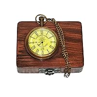 Hassanhandicrafts Antique Vintage Maritime Brass Victoria London 1875 Marine Anchor Pocket Watch with Wooden Box,Antique Brown