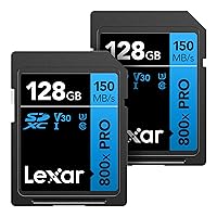 Lexar 128GB (2-Pack) High-Performance 800x PRO SDXC UHS-I Memory Card, C10, U3, V30, 4K UHD Video, Up to 150MB/s Read, for Point-and-Shoot & Mid-Range DSLR Cameras, HD Camcorders (LSD0800P128G-B2NNU)