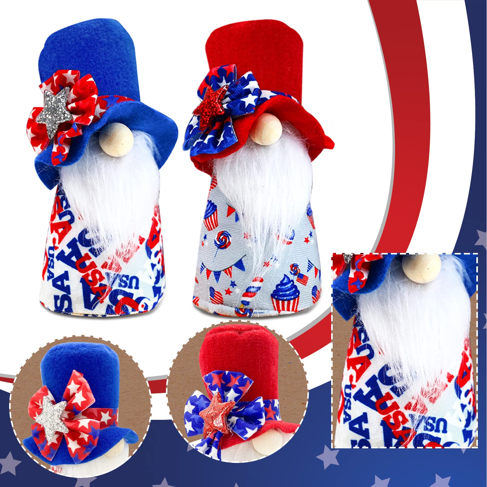 Lovinland Memorial Day Decorations, 4th of July Decorations, Fourth of July Decorations, Gnomes Gifts, Independence Day Patriotic Gnomes Decorations for Home Party Indoor Table Decor