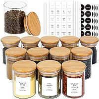 32 PCS Glass Spice Jars with Bamboo Lids and 333 Waterproof Labels, 4oz Clear Food Storage Containers for Kitchen Sugar Salt Coffee Beans