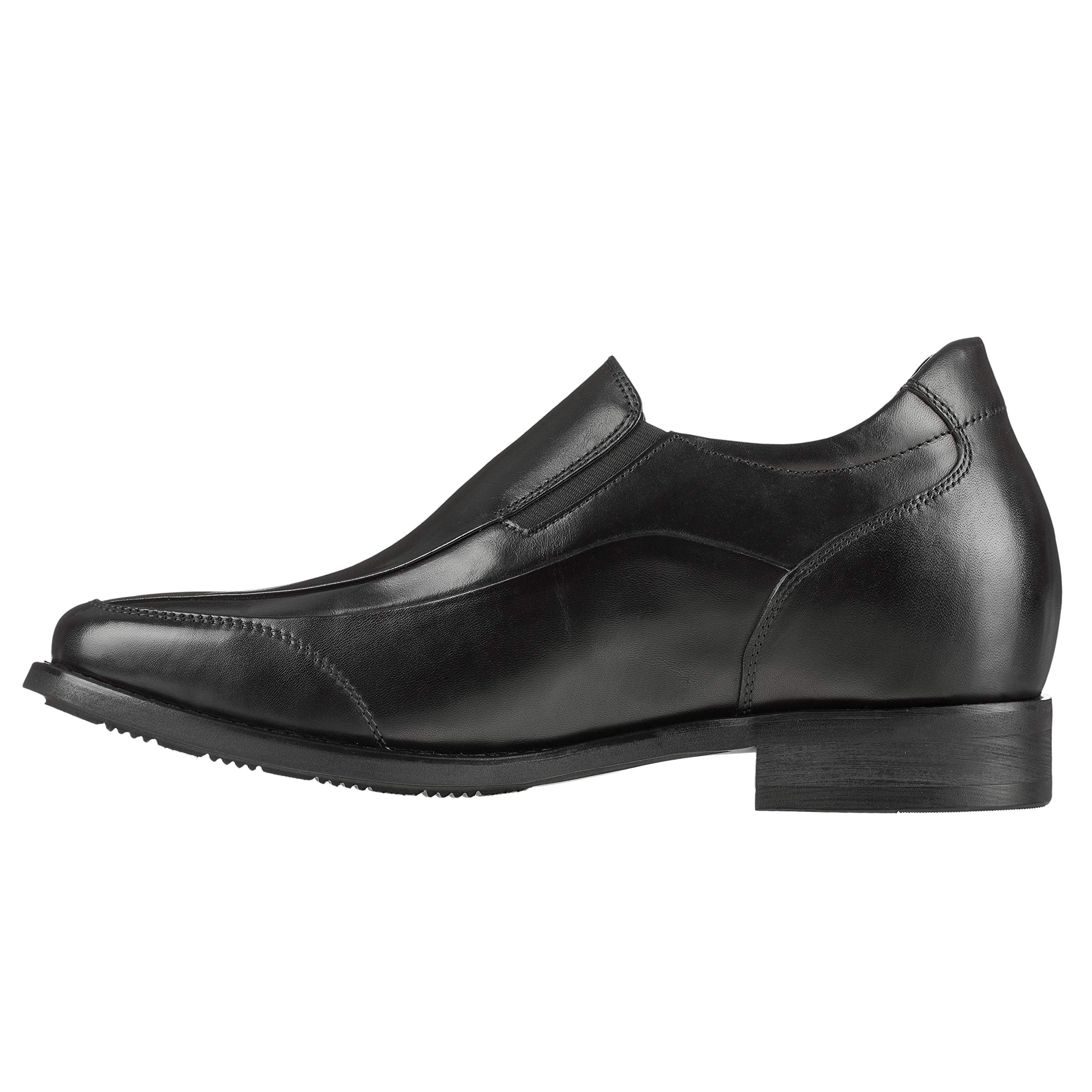 Calden Men's Invisible Height Increasing Elevator Shoes - Black Leather Lightweight Dress Shoes - 3 Inches Taller