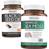 Black Seed Oil & Irish Sea Moss (3-Month Supply) - Power Duo Bundle of Black Seed Oil (180 Capsules) Cold-Pressed Nigella Sativa & Irish Sea Moss (180 Capsules) with Bioperine and Bladderwrack