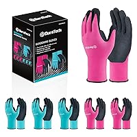 DURATECH 6 Pairs Garden Gloves, Work Gloves with Latex Coating, Pink & Blue, Large, for Gardening, Yard Work