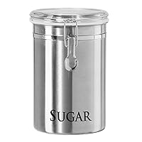 Oggi Stainless Steel Sugar Canister 62 fl oz - Airtight Clamp Lid, Clear See-Thru Top - Ideal Sugar Container for Countertop, Sugar Jar, Bulk Sugar Storage. Large Size 5
