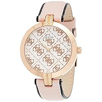 GUESS Pink Genuine Leather + Iconic Logo Dial Watch, Pink/Rose Gold-Tone/Black