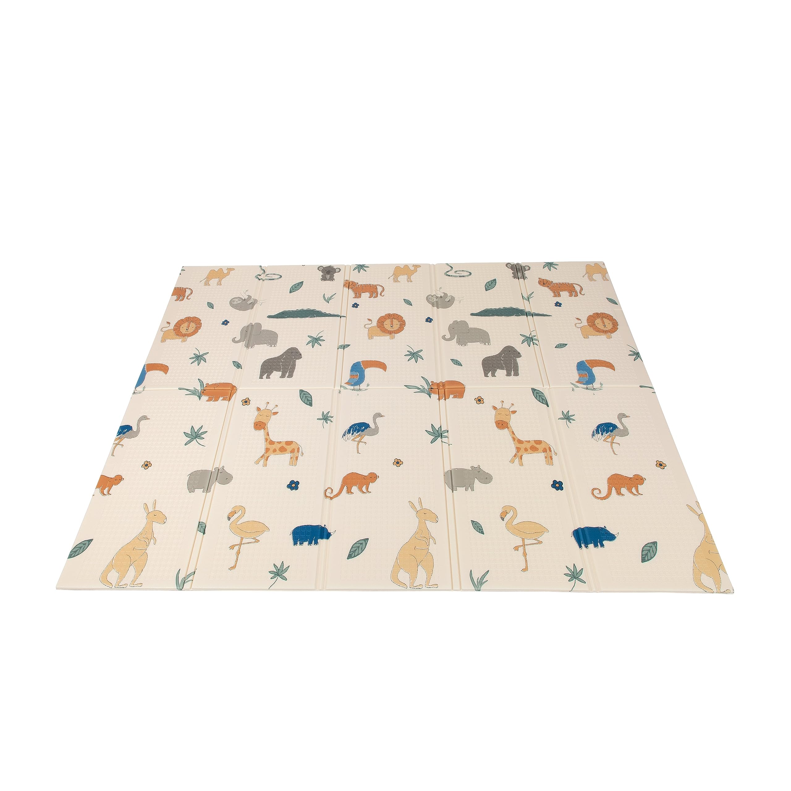 Nuby Reversible Soft Floor Mat, Foldable and Lightweight for Easy Storage and Travel, Safari