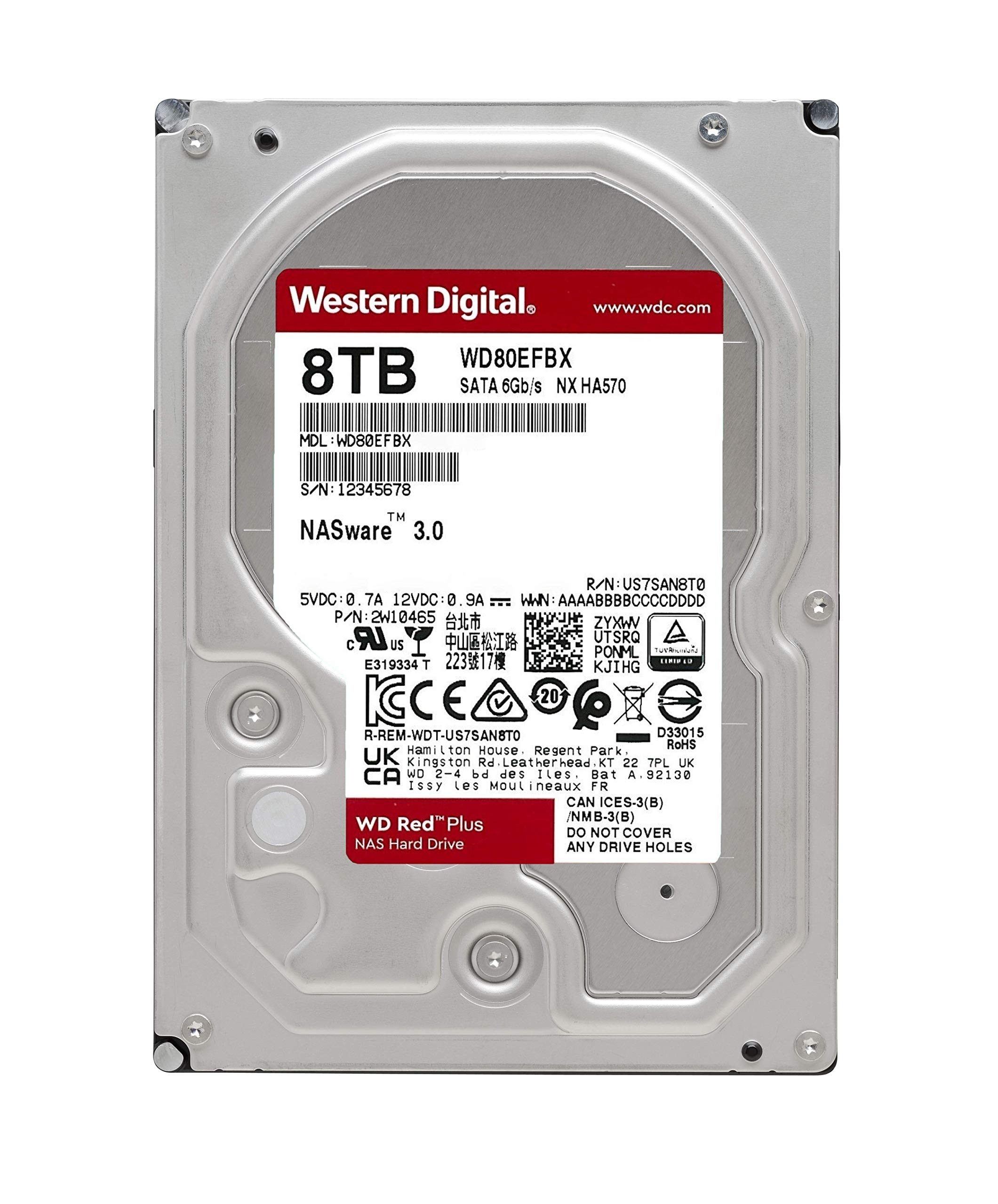 Western Digital 8TB WD Red Plus NAS Internal Hard Drive HDD - 7200 RPM, SATA 6 Gb/s, CMR, 256 MB Cache, 3.5