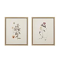 Martha Stewart French Herbarium Wall Art Living Room Decor - Floral Framed Linen Canvas, Home Accent Country Bathroom Decoration, Ready to Hang Painting for Bedroom, 17.84