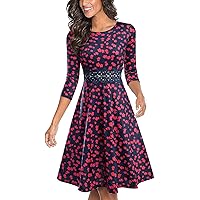 HOMEYEE Women's Cocktail A-Line Embroidery Casual Party Summer Wedding Guest Dress A079