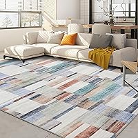 GlowSol Modern Washable Area Rugs 8x10 Rug for Living Room Abstract Geometric Rug Large Rug Bedroom Decor Soft Non Slip Throw Rugs Alfombras para Salas Modernas Stain Resistant Carpet Multi 8'x10'