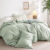 Bedsure Comforter Set Queen Size Sage Green - Cotton Fabric with Microfiber Inner Fill, Queen Comforter Set for All Seasons, 3 Pieces, 1 Comforter (90