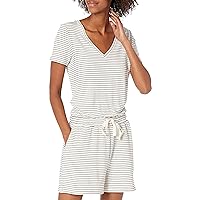 Amazon Essentials Women's Supersoft Terry Short-Sleeve V-Neck Romper (Previously Daily Ritual)