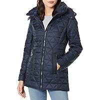 Marc New York by Andrew Marc womens Chevron Quilted Down Jacket with Removable Faux Fur Hood