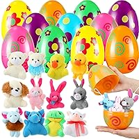 12 Set 6'' Jumbo Easter Eggs with Plush Animal Toys Filled Colorful Bright Plastic Easter Eggs for Easter Egg Hunt Easter Decorations Easter Party Favor(Patterned, 6 Color)