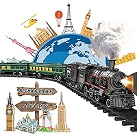 Electric Train Sets for Boys Girls Metal Alloy Christmas Trains Toys Steam Locomotive, Passenger Carriages, Tracks, Light & Sounds Rechargeable Birthday Gifts for Kids 3 4 5 6 7 8 + Years Old Green