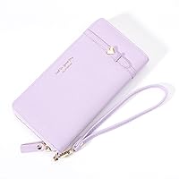 Women Long RFID Blocking Wallet Large Capacity Zipper Wristlet Purse Card Holder Cellphone Bag Fashion Clutches (Purple)