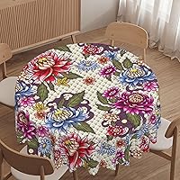 Flower Pattern Round Tablecloth,Chrysanthemum Theme,Waterproof Stain and Wrinkle Resistant Washable Fabric Table Cloth,Multicolor,for Dining, Buffet, Parties, Graduation Party, 60 inch