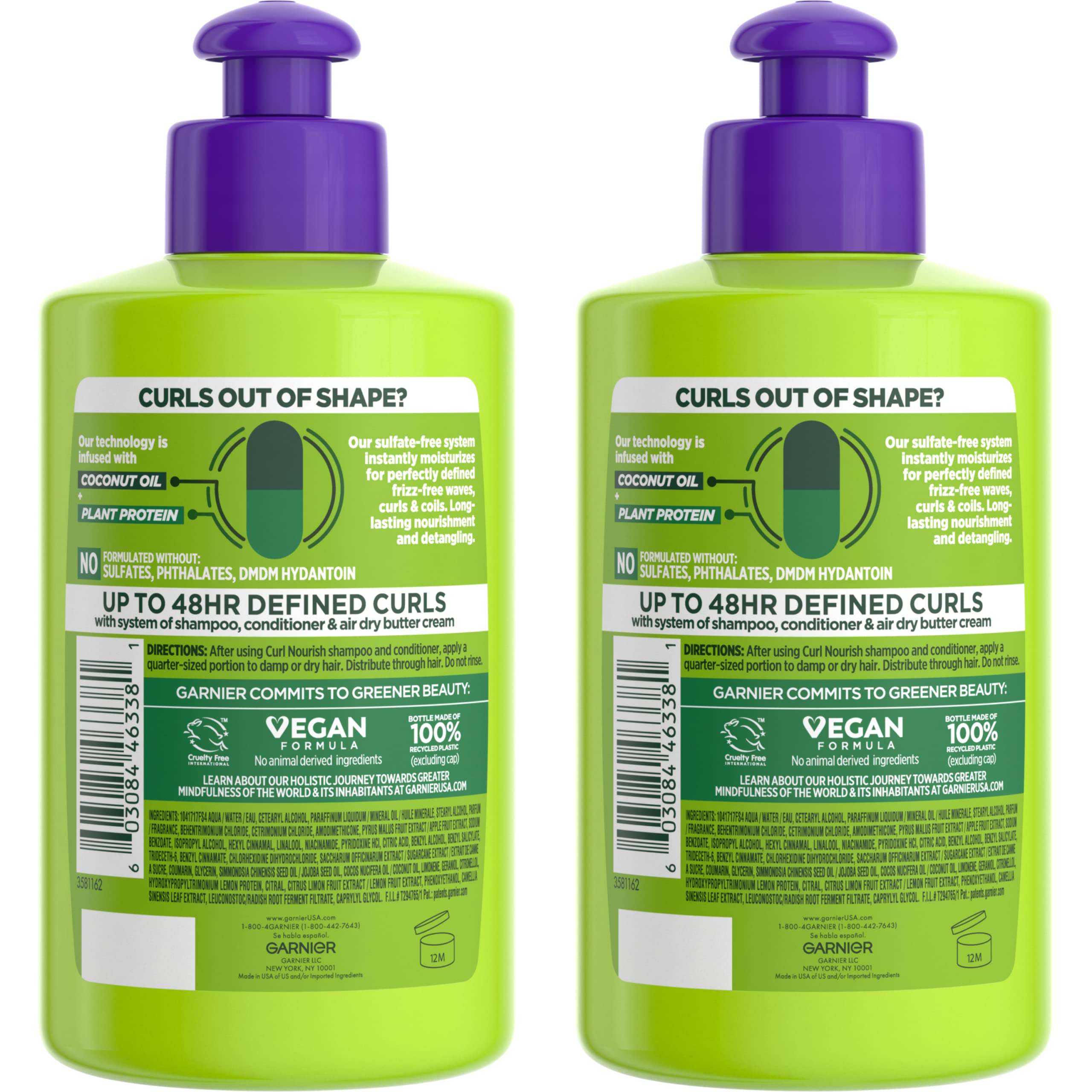 Garnier Hair Care Fructis Triple Nutrition Curl Nourish Butter Cream Leave-In Conditioner, 10.2 Fl Oz, Pack of 2