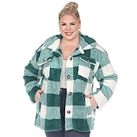 white mark Women's Plus Size Plaid Shacket with Front Pockets and Button Closure