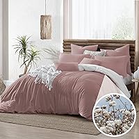 Swift Home Valatie 100% Cotton Garment Washed & Dyed Reversible Bedding Duvet Cover Set, All Season & Breathable, Oeko-TEX Certified – Woodrose/White, Full/Queen (Comforter NOT Included)