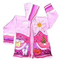 Girls Pink Toddler Hooded Cardigan, Peru Hand- Embroidered