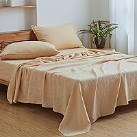 100% Linen Sheet Set Solid Color-4 Pcs Washed French Linen Bed Sheets(1 Flat Sheet,1 Fitted Sheet,2 Pillowcases)-Breathable Bedding Set (Queen, Sand)