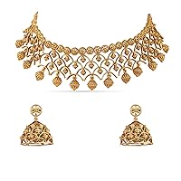 TARINIKA Antique Gold Plated Kumud Choker with Geometric filigree Design - Indian Jewelry Sets for Women | Perfect for Ethnic Occasions | Traditional South Indian Necklace | 1 Year Warranty*