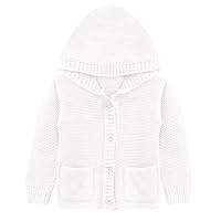 Lilax Baby Girls' Hooded Cardigan, Soft Knit Ribbed Button Closure Sweater