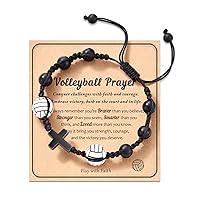 Baseball Basketball Football Soccer Volleyball Gifts, Natural Stone Baseball Cross Bracelets for Teen Ideas with Message Gift Card