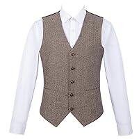 Mens Vest Brown Champagne Wool Herringbone Tweed Vests Slim Business Suit Vests Custom Made Sleeveless