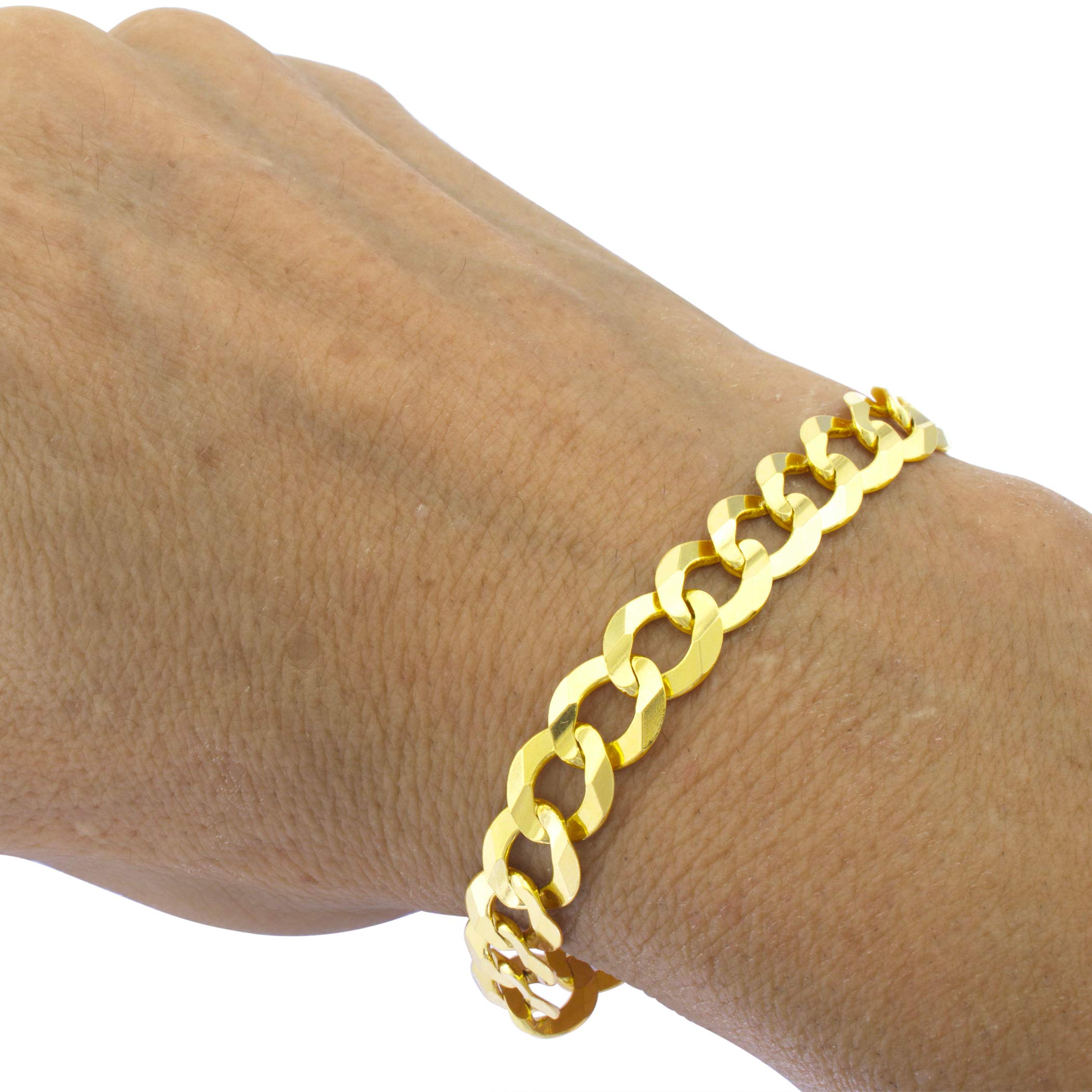 Nuragold 10k Yellow Gold 10mm Solid Cuban Curb Link Chain Bracelet, Mens Jewelry 7
