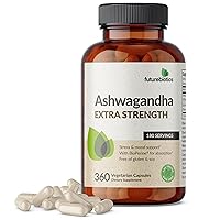 Futurebiotics Ashwagandha Extra Strength Stress & Mood Support with BioPerine - Non GMO Formula, 360 Vegetarian Capsules