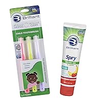 Brilliant by Baby Buddy Child Toothbrush and Spry Xylitol Tooth Gel Bundle, Pink-Lime-Lilac