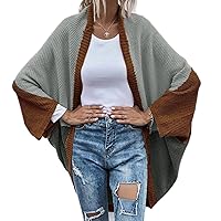 Women's Front Cardigan Lightweight Long bat-Sleeve Cardigan Sweater, Mixed Color-Block Sweater Knitted Cardigan