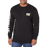 Caterpillar Trademark Banner Long Sleeve Tee Shirts for Men with Center Back Neck Wire Management Loop and Cat Workwear Logo