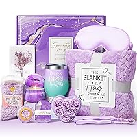 Birthday Gifts for Women Self Care Gifts Get Well Soon Gifts, Lavender Relaxing Spa Gifts Basket Care Package with Luxury Flannel Blanket, Unique Mothers Day Gifts Idea for Mom Her Best Friends Sister