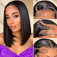 Bob Wig Human Hair 13x4 HD Lace Front Wigs For Black Women Human Hair 180% Density Glueless Wigs Human Hair Pre Plucked with Baby Hair Short Straight Bob Wigs Natural Color 14inch