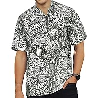 HAPPY BAY Men's Hawaiian Shirts Short Sleeve Button Down Shirt Mens Tropical Shirts Linen Effect Casual Holiday Summer Party Caribbean Shirts for Men XL Geometric, Black