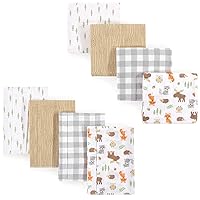 Hudson Baby Unisex Baby Cotton Flannel Burp Cloths and Receiving Blankets, 8-Piece, Woodland, One Size