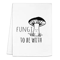 Funny Dish Towel, Fungi To Be With, Mushroom Pun, Flour Sack Kitchen Towel, Sweet Housewarming Gift, Farmhouse Kitchen Decor, White or Gray (White)