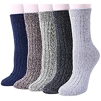 YSense 5 Pairs Womens Wool Socks Thick Knit Warm Winter Socks for Women Cozy Comfy Socks Gifts