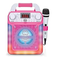 Portable Karaoke Machine for Adults & Kids - Built-In Speaker, Bluetooth, LED Lights, Wired Mic - With Voice Changing Effects