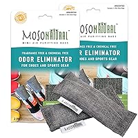 Moso Natural Mini Air Purifying Bags. A Scent Free Odor Eliminator for Shoes, Gym Bags and Sports Gear. Premium Moso Bamboo Charcoal Odor Absorber. (Two Packs of Two 75g Bags) 2 Year Lifespan!