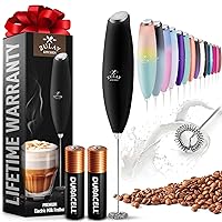 Duracell Powered Milk Frother Wand Drink Mixer - Durable, Proprietary Z Motor Max - Handheld Frother Electric Whisk, Milk Foamer, Mini Blender and Electric Mixer Coffee Frother - Black