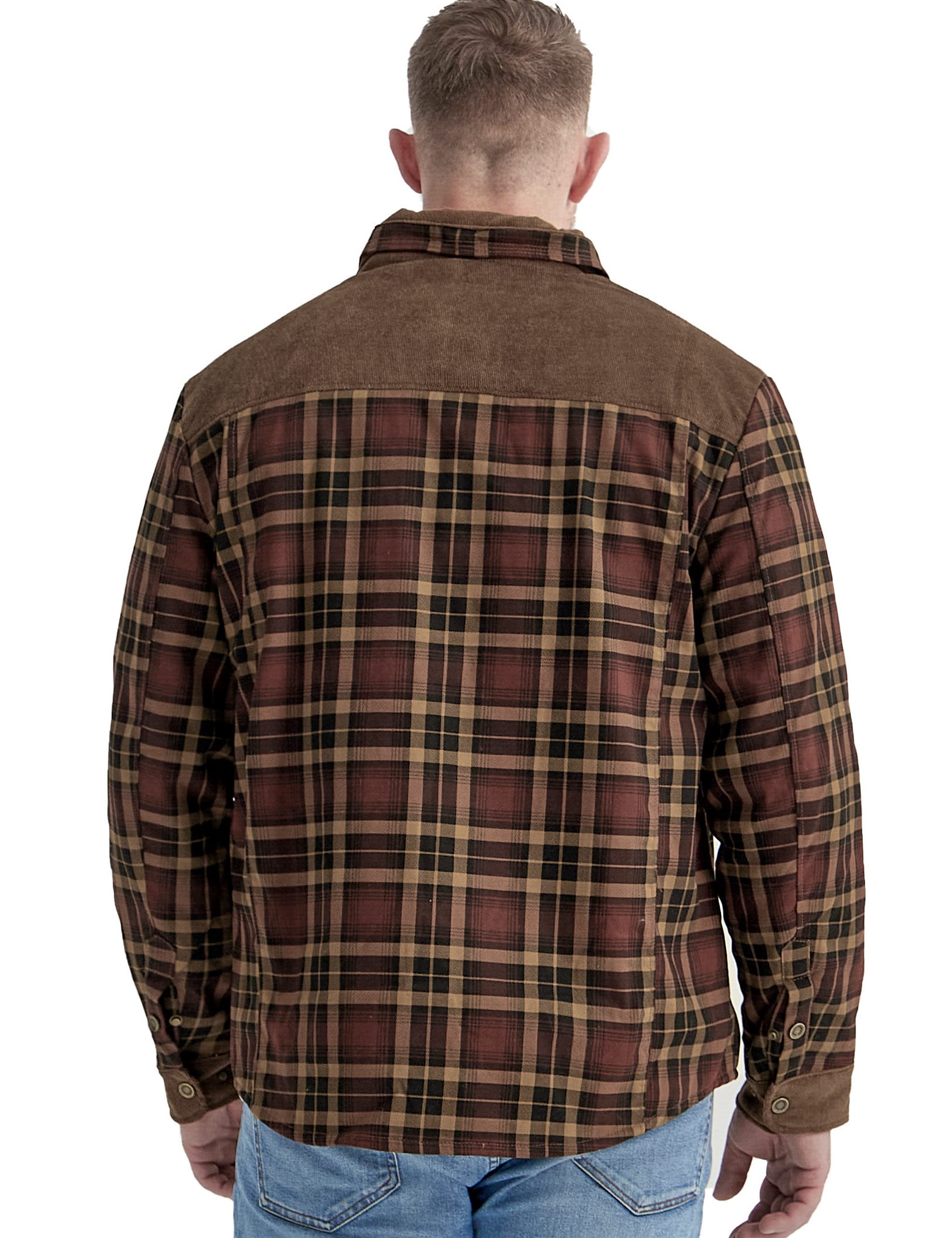 Flygo Men's Outdoor Casual Buck Camp Fleece Sherpa Lined Flannel Plaid Shirt Jacket