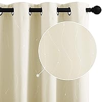 StangH Thermal Insulated Curtains for Bedroom - Silver Line Dots Pattern Light Blocking Energy Saving Curtains for Kids Room Nursery, Cream Beige, W52 x L63 inches, 2 Panels