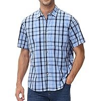 MCEDAR Slim Fit Plaid Button Down Shirts for Men Casual Short Sleeve Checked Shirt with Pocket